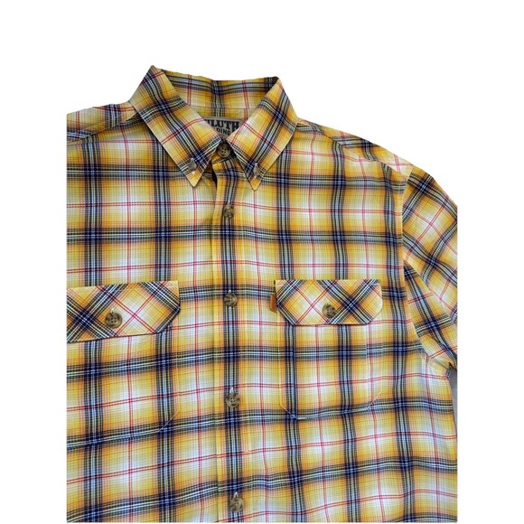 Duluth Trading Button Down Shirt Mens Size Medium Yellow Short Sleeve Polyester - Picture 1 of 6